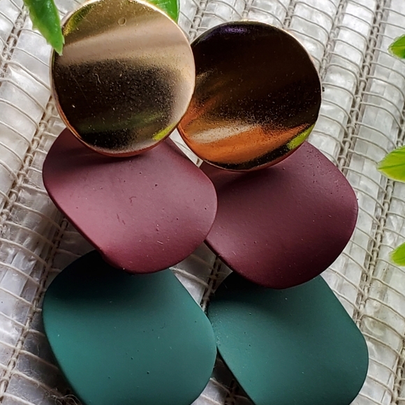 Fashion Bohemian Round Drop Metal Earrings purp/gn - Picture 9 of 14